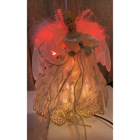 Yuletide Traditions White Fiber Optic Angel Christmas Tree Topper LED Light-Up - Picture 8 of 10